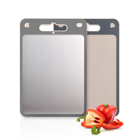 Double-Sided Cutting Board — Stainless Steel & Wheat Straw PP, 15×10 Inch