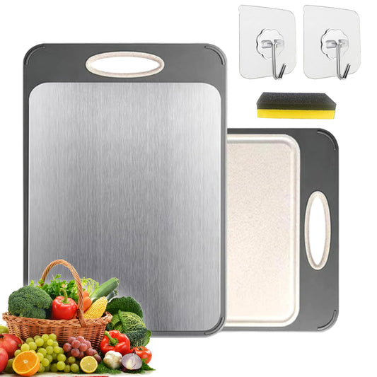 The Steel Board My Steel Cutting Board Stainless Steel Cutting Board Steel Chopping Boards for Kitchen Double Sided Stainless Wheat Straw Cutting Board for Fruit Vegetables Meat (Small)